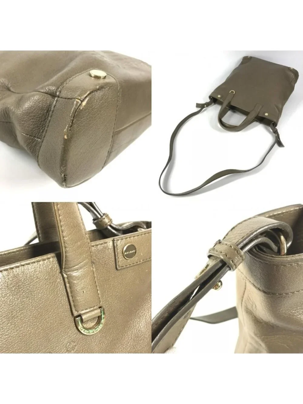 Bvlgari Shoulder Bag Sbulgari Logo Leather Gray